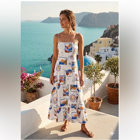 NWT Label Of Love Linen Blend La Dolce Vita Italian Postcard Dress Size Small - Picture 3 of 8